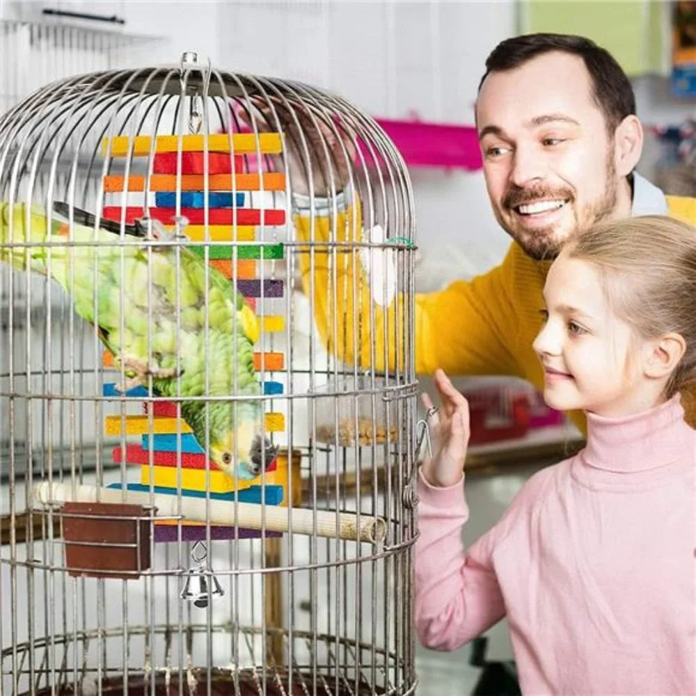 2Pcs Bird Toys -Parrot Toys with Multicolored Natural Wooden Blocks,Bird Chewing